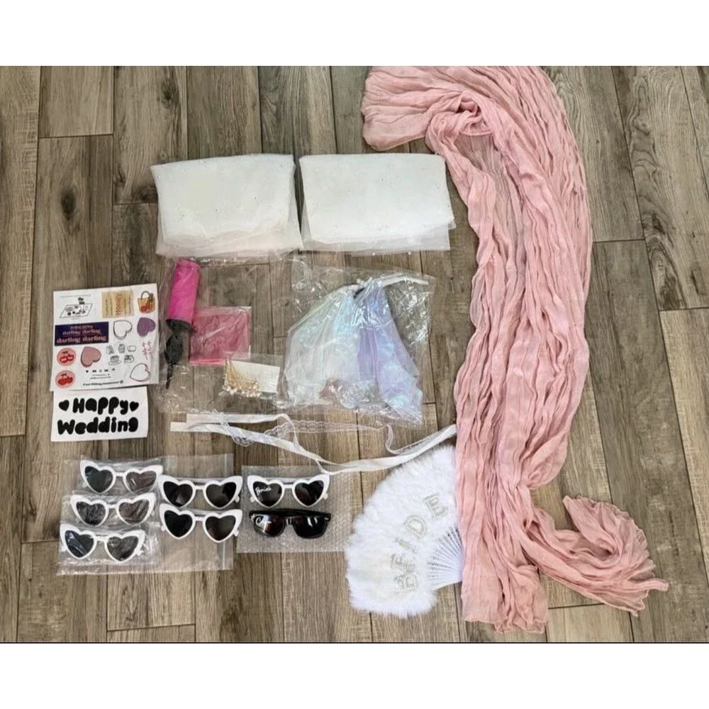 Wedding bundle lot of 17 sunglasses, table runners, butterfly decor, bride fan,
